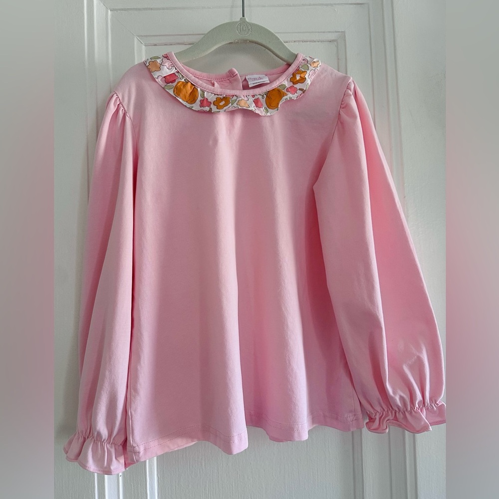 Girls Stitchy Fish Pink Ruffle Collar Long Sleeved Shirt - Size 6